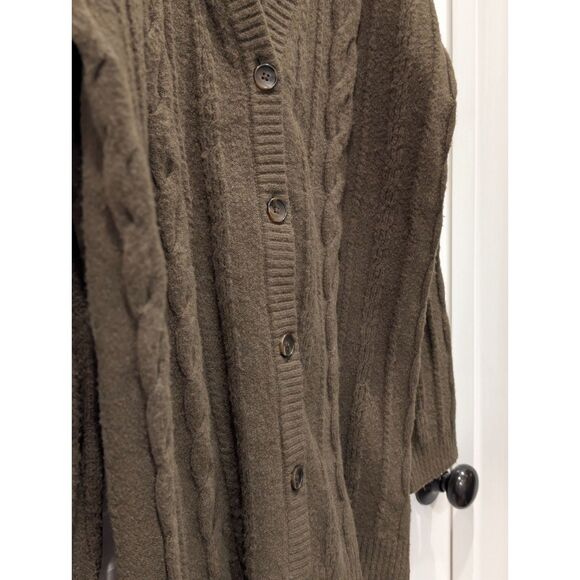 Talbots Cable Knit Cardigan V-Neck Fuzzy Wool Blend Olive Green Large L - Picture 6 of 6
